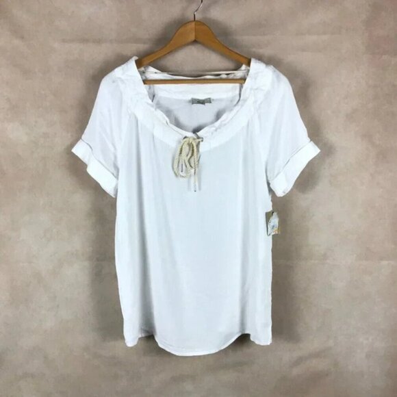 G.H. BASS White Short Sleeve Drawstring Top NWT Small - Picture 1 of 9